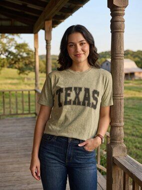 Zutter Texas Graphic T-Shirt Sage Green Mineral Wash Cotton Small